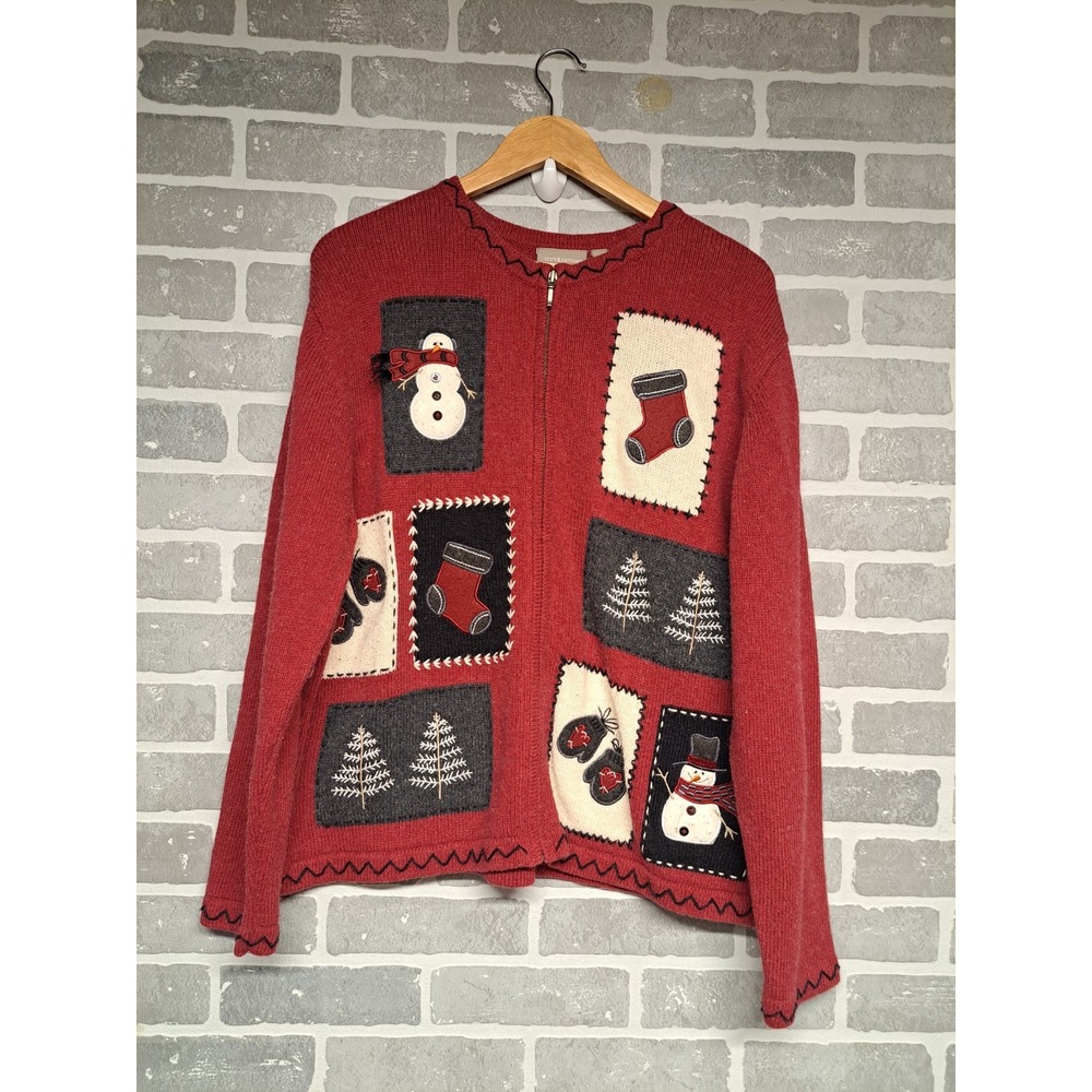 Croft & Barrow Womens Snowman Holiday Sweater Christmas Cardigan Full Zip Sze XL